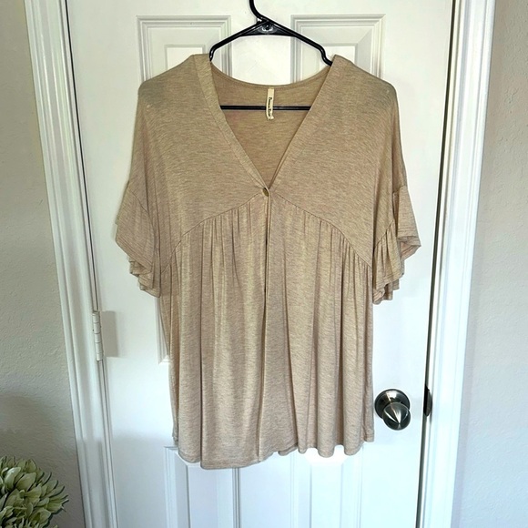 Beeson River Tops - Neutral Ruffle Sleeve Blouse